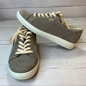 Ecco Womens 5 Gray Leather Lace Up Comfort